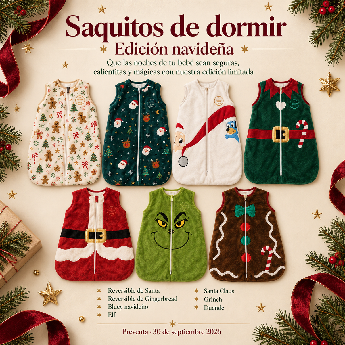 Costalitos de dormir Edición Navideña (SIN SALIDA DE PIES)