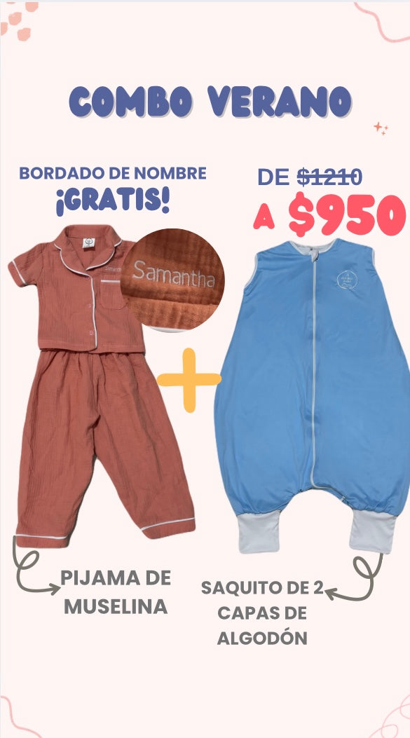 COMBO Saquito 2 capas de algodón+Pijama de muselina